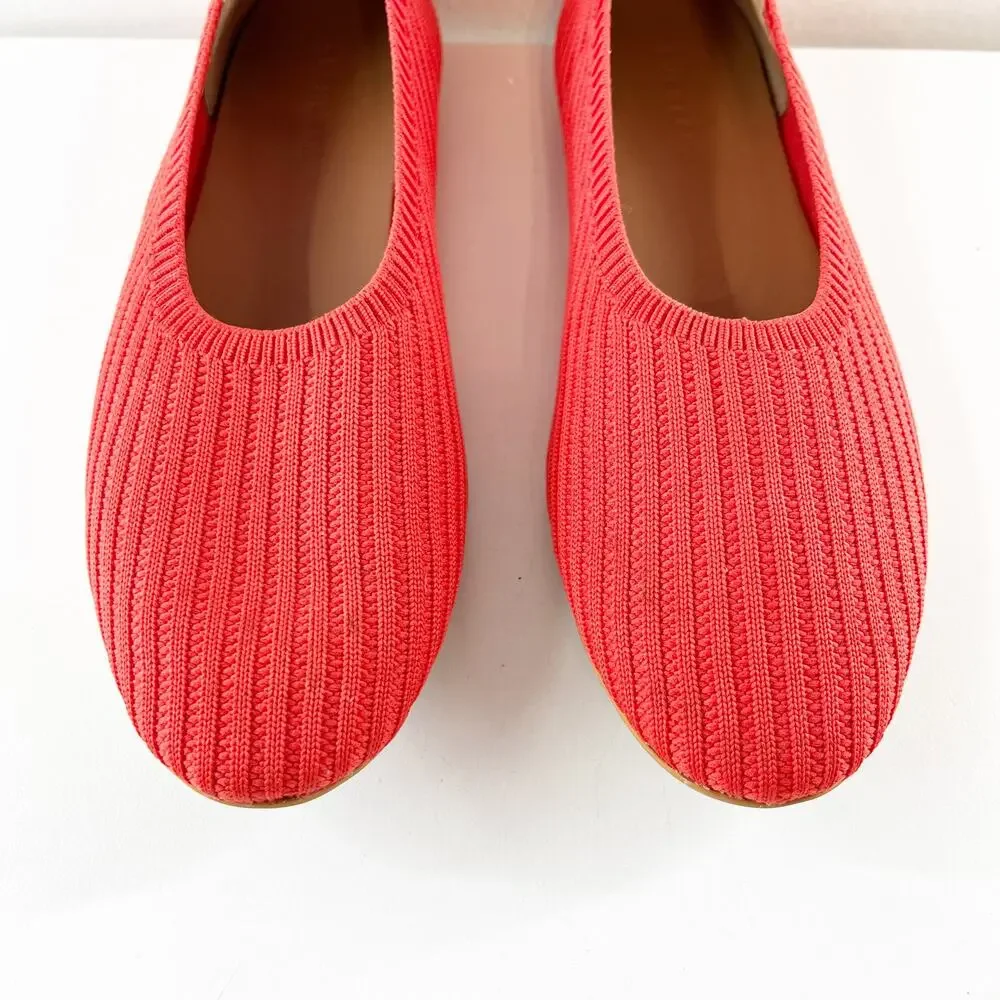 Everlane The Day Glove Knit Ribbed Ballet Flats Shoes Poppy Red 8